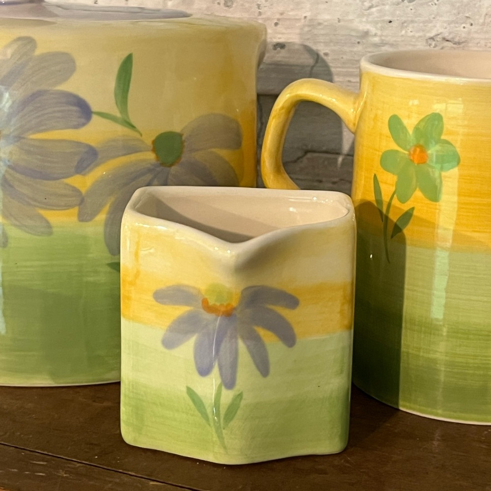 Vintage Herman Dodge And Sons Curved Teapot, Mug & Creamer Yellow Floral Design - Picture 3 of 8